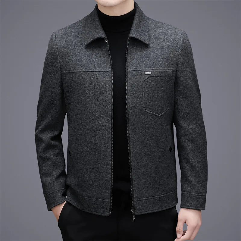 Veste Laine Homme Courte Automne Hiver - Manteau Chaud Revers Élégant