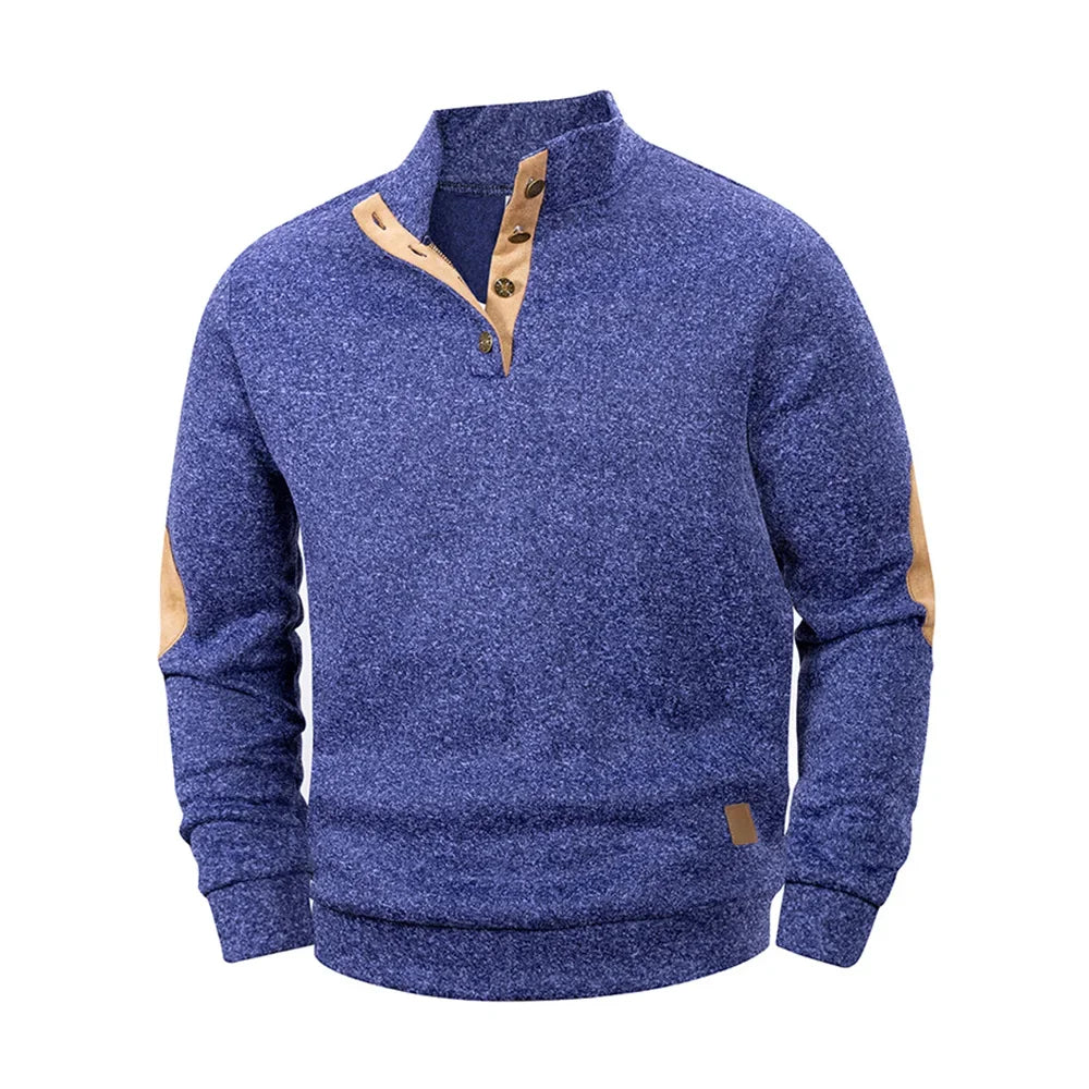 Pull Polo Henley Homme Col Montant Boutonné - Manches Longues Sport Printemps Automne