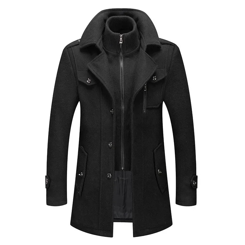 Manteau Laine Affaires Homme - Double Col Mode Veste Épaisse Coupe-Vent Automne Hiver
