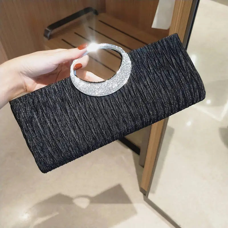 Sac de Soirée Cristal - Pochette Mariage Plissée Épaule