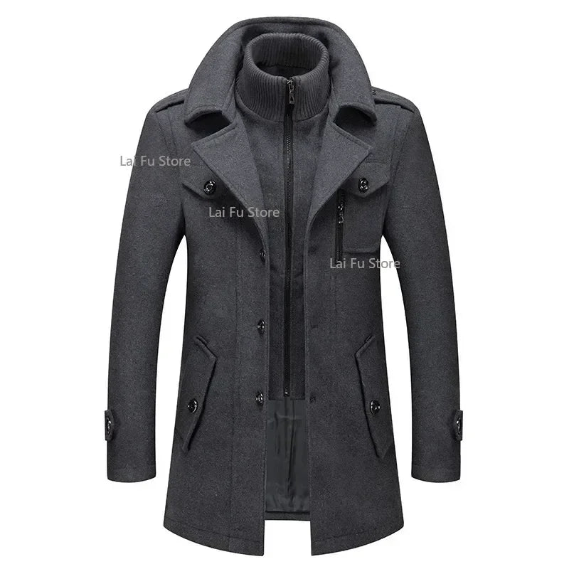 Manteau Laine Affaires Homme - Double Col Mode Veste Épaisse Coupe-Vent Automne Hiver