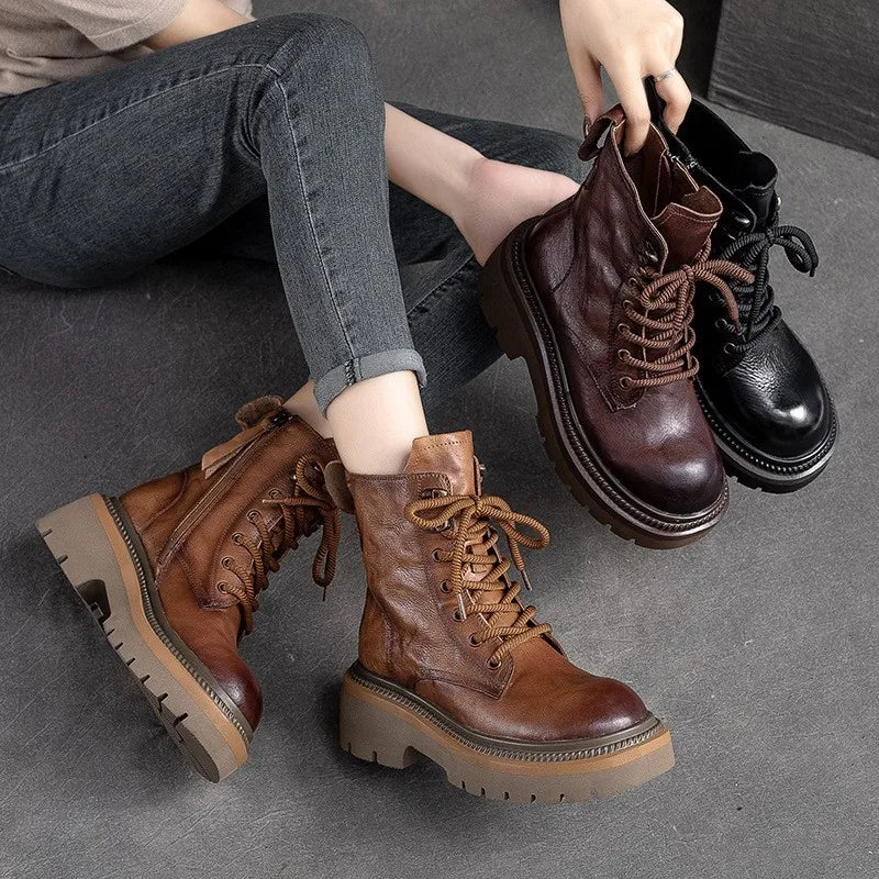 Bottes JOHNMOB Cuir Véritable Vintage - Fermeture Éclair Semelle Optique Hiver 2025