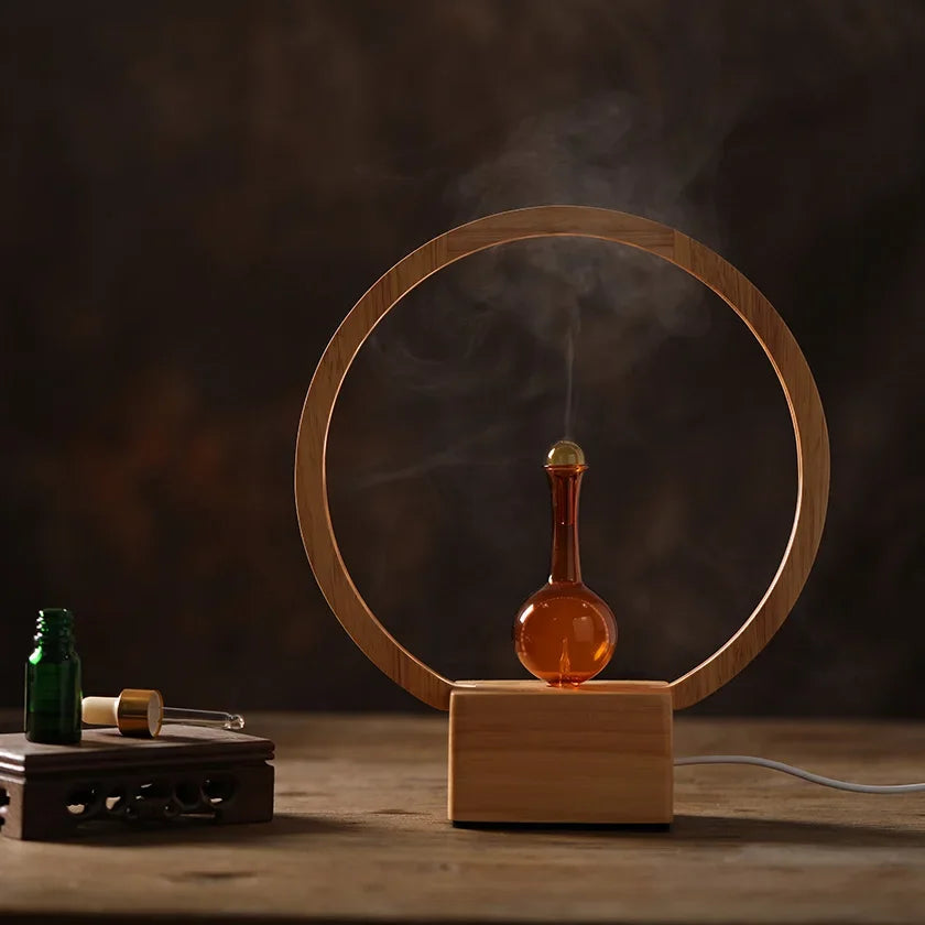 Premium Essential Oil Diffuser - Wooden Base Glass LED Nebulizer