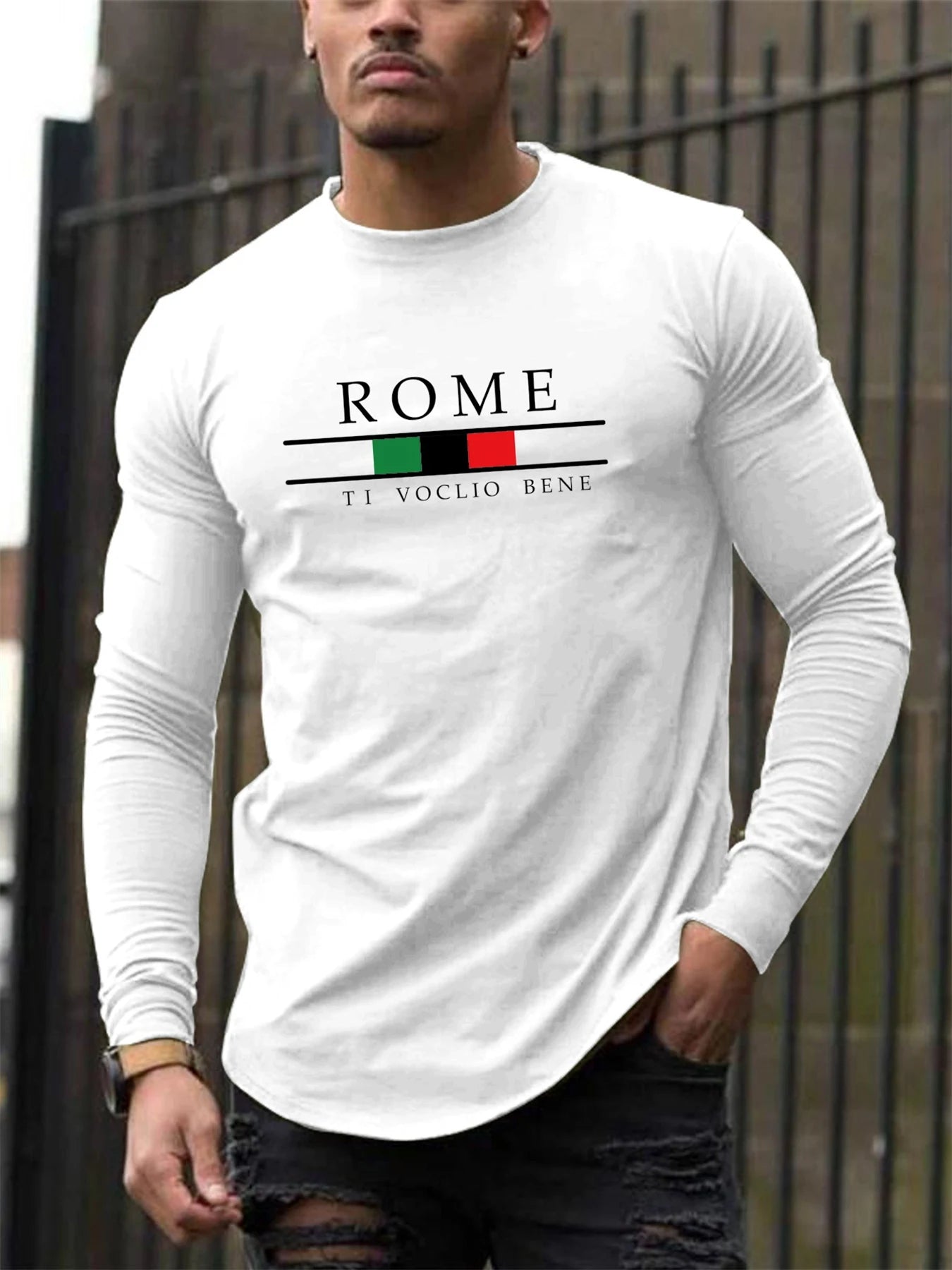 T-Shirt Homme ROME Manches Longues - 100% Coton Col Rond Ample Grande Taille