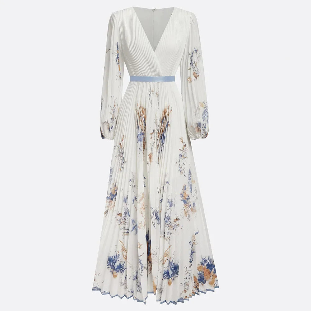 Robe Boho Licou Floral - Maxi Sans Manches Plissée Vacances Été