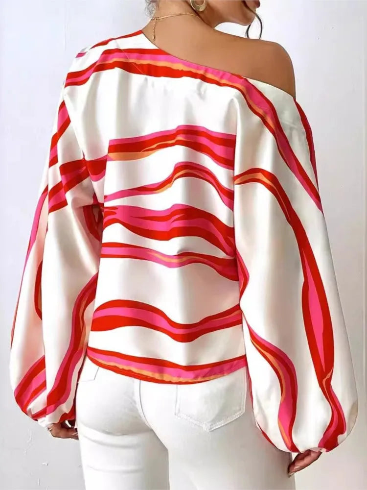 Chemise Femme Imprimée Mode 2024 - Col Off Shoulder Printemps Été