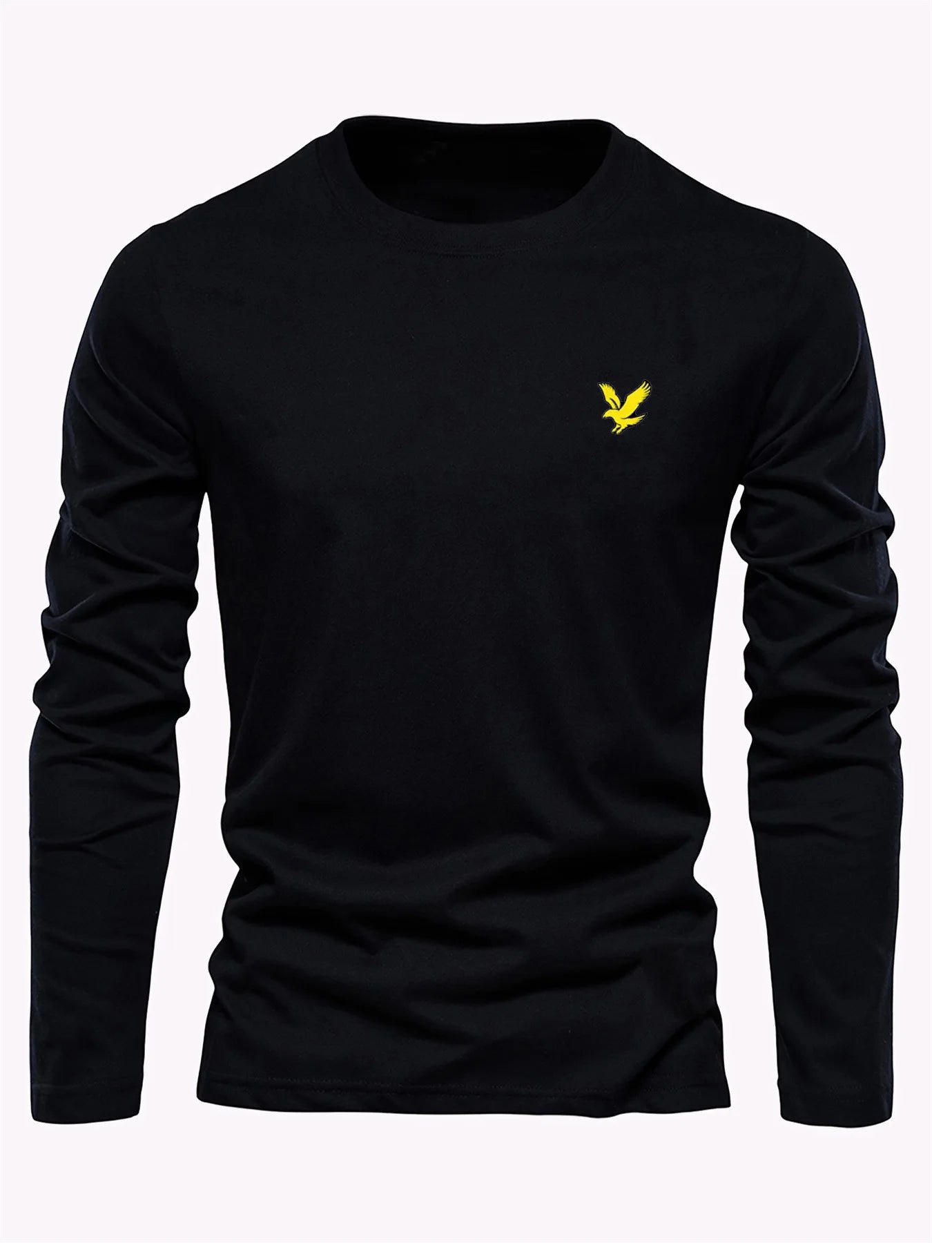 T-Shirt Homme Col Rond Aigle Imprimé - 100% Pur Coton Manches Longues Coupe Ample Sport Décontracté