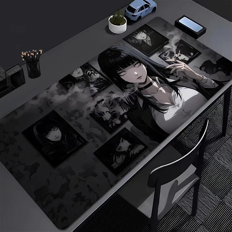 Tapis de Souris Gaming XXL Anime Dark Girl - Bureau Gamer 800x300mm Noir Blanc