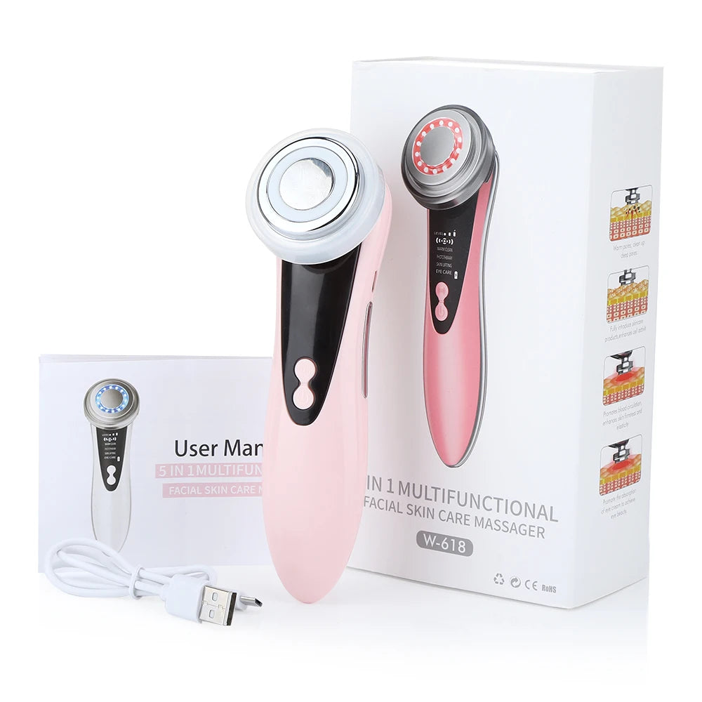 Masseur Facial EMS Thérapie LED - Vibration Ionique Raffermissement Anti-Rides