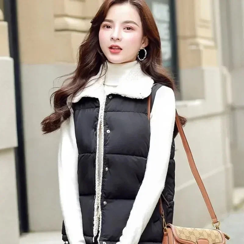 Gilet Femme Coton Rembourré Demi-Court - Style Coréen Élégant Travail