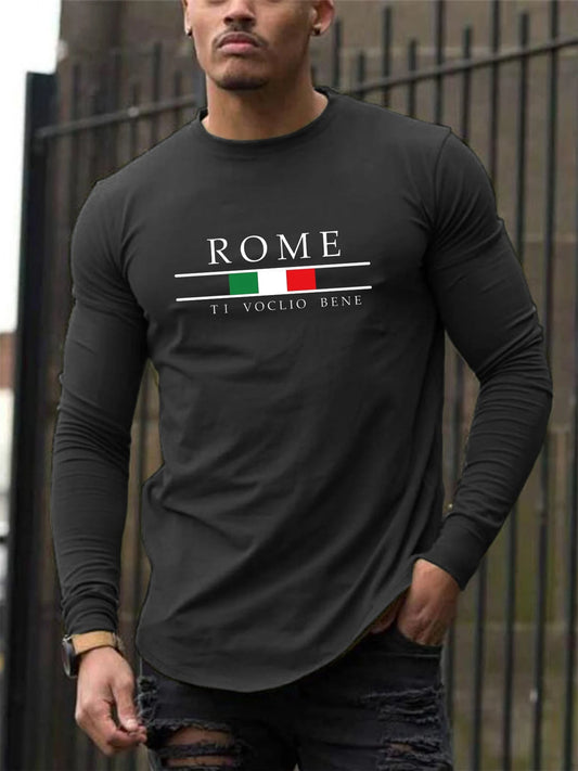 T-Shirt Homme ROME Manches Longues - 100% Coton Col Rond Ample Grande Taille