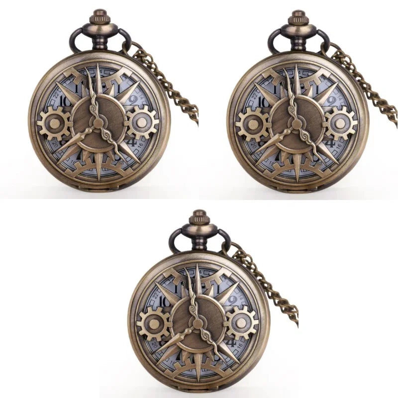 Montre de Poche Crâne Pistolet Bronze Vintage - Collier Pendentif Homme
