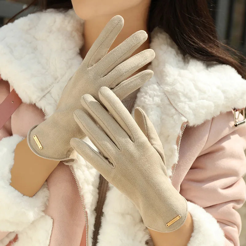Gants d'Hiver Femme Cuir Suédé Écran Tactile - Doublure Polaire Chaude