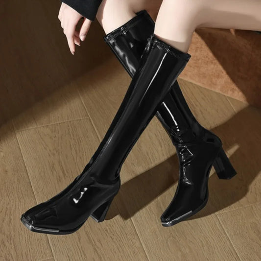 Femmes hiver nouveau luxe en cuir verni concepteur talons hauts décontracté en plein air bottes élégantes mode grande taille femmes Chelsea bottes