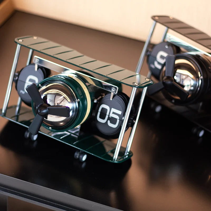 Horloge Bureau Rétro Design Avion - Flip Clock Mécanique Vintage