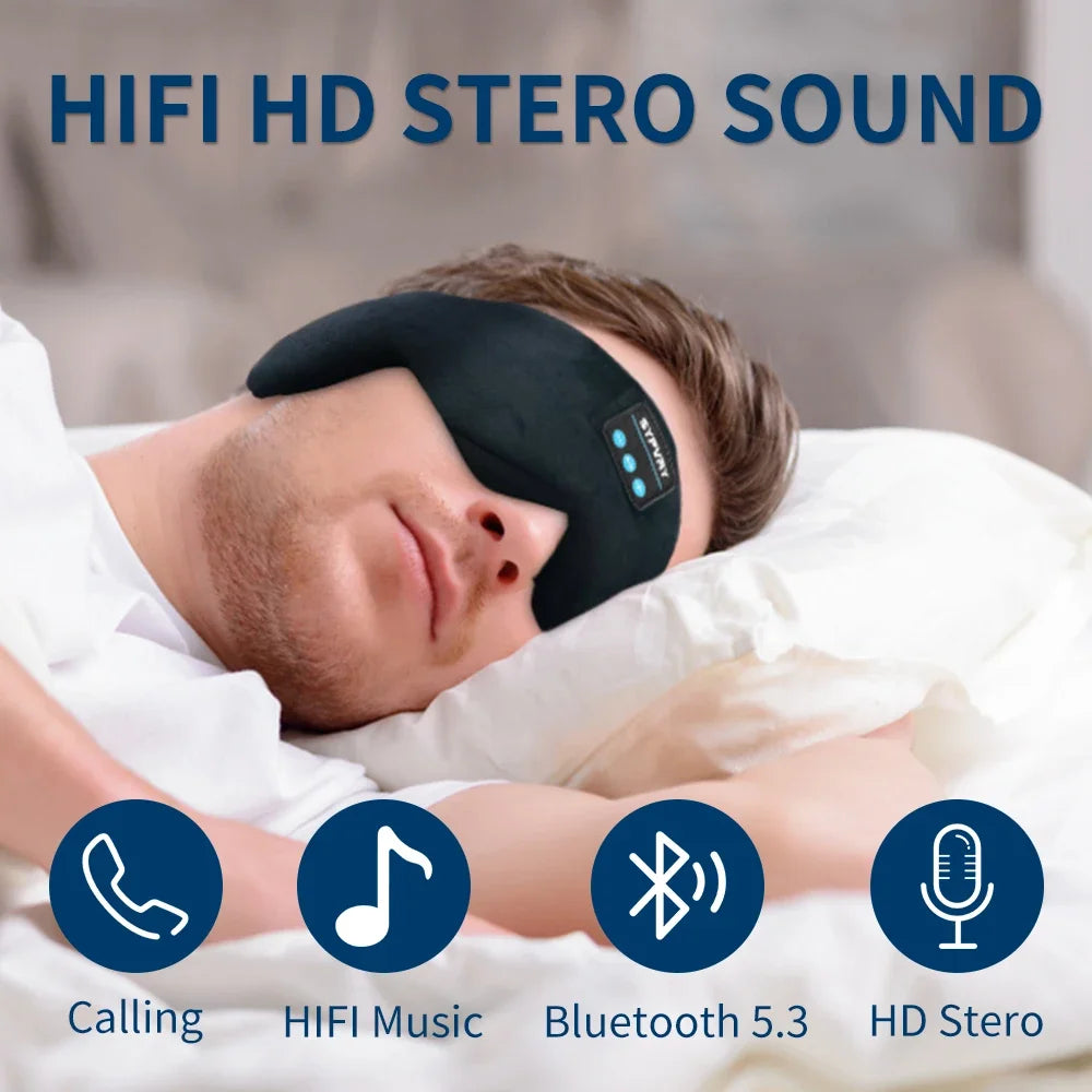 Masque de Sommeil Bluetooth avec Écouteurs - Bandeau Nuit Confortable Audio Sans Fil