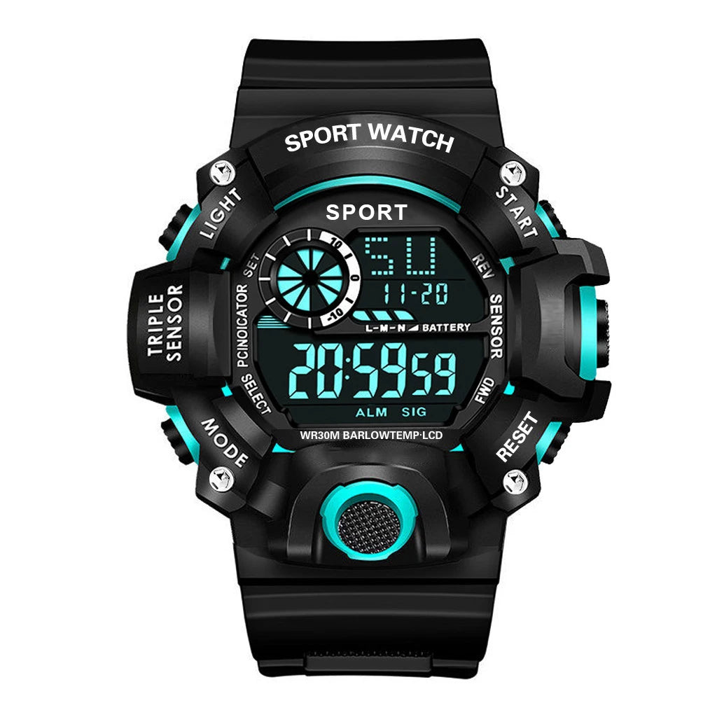 Montre pour hommes de mode sport montre-bracelet électronique grand cadran multifonctionnel étanche alarme lumineuse enfants montre militaire pour hommes