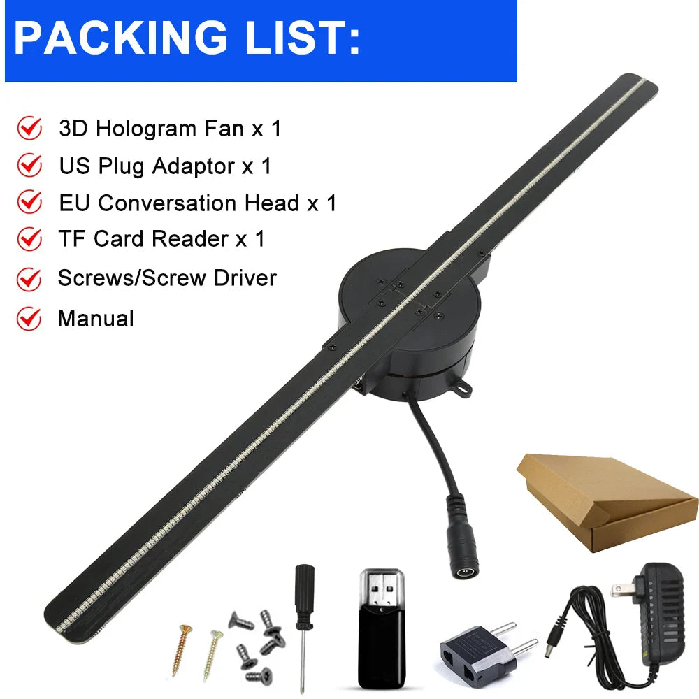 Ventilateur Hologramme 3D 42CM WiFi - Projecteur Holographique HD Magasins Bars Noël
