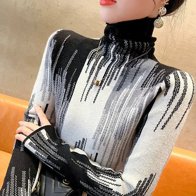 Pull Col Haut Femme - Style Occidental Tricoté Élégant