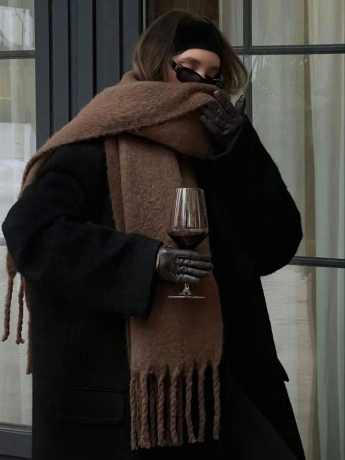 Écharpe Cachemire Hiver Femme Orange - Pashmina Luxe Pompons