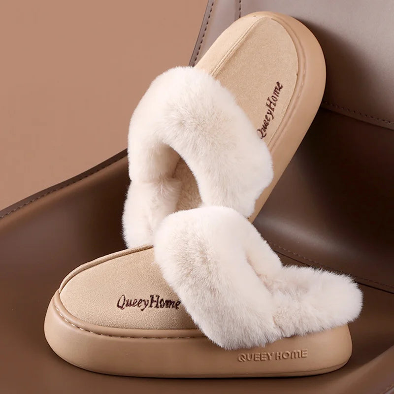 Pantoufles Femme Hiver Fourrure - Chaussons Chauds Confort Intérieur Sans Lacet