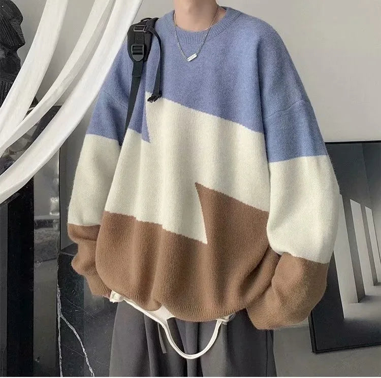 Pull Homme Style Coréen Contraste - Automne Hiver