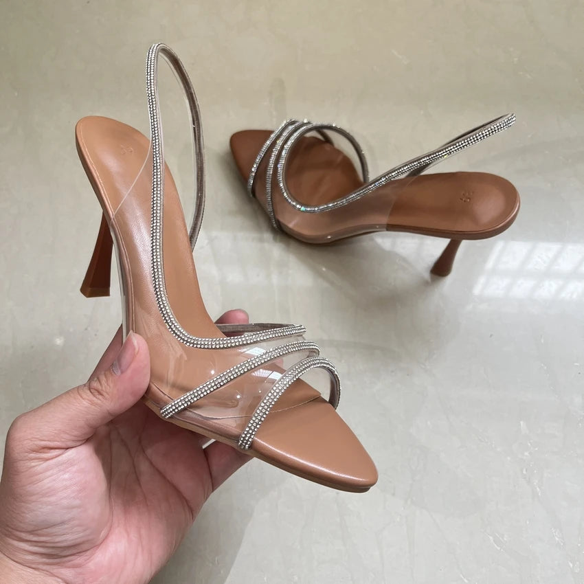 Sandales Transparentes Talons Hauts Femme - Strass Slingback Sexy Été