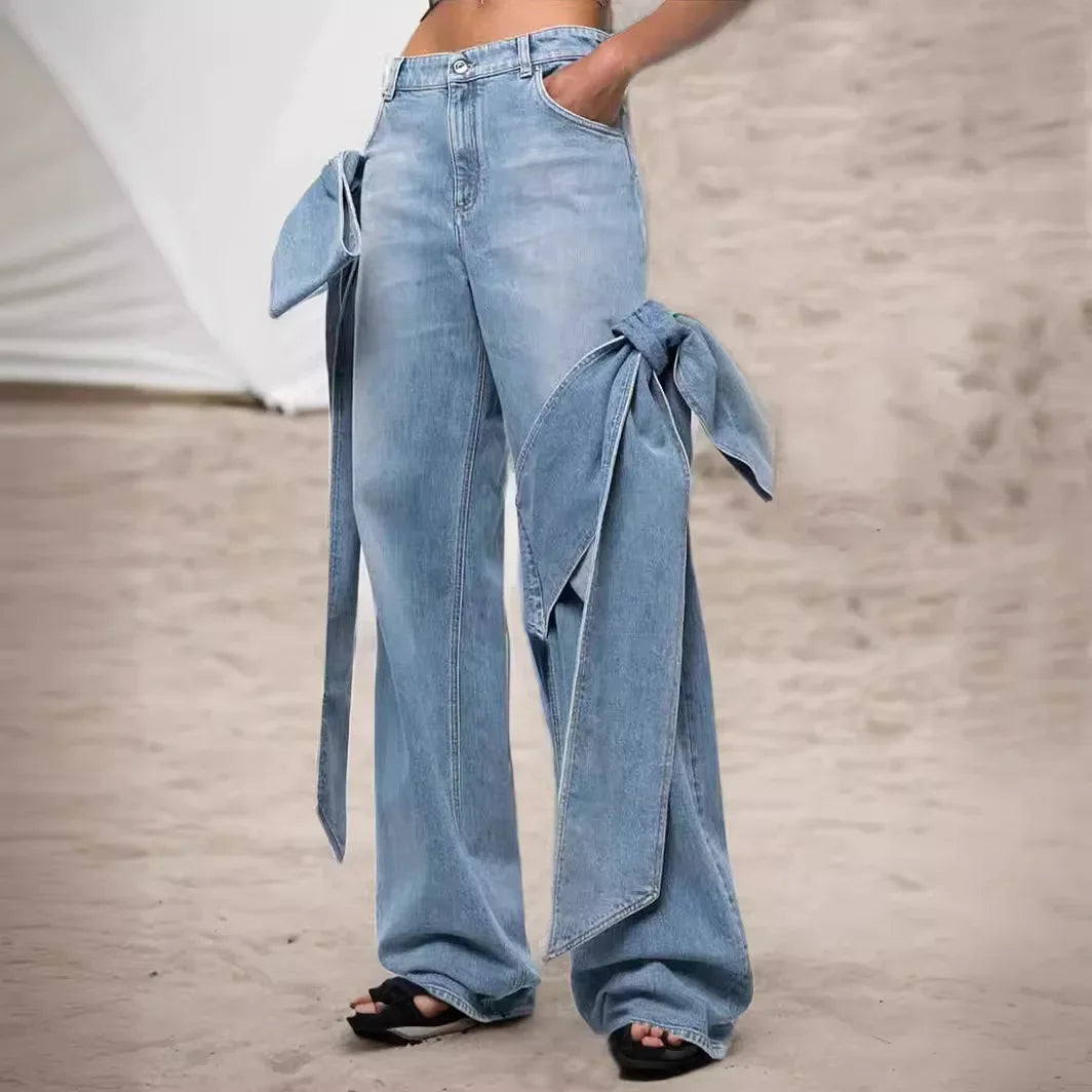 Jean Femme Y2K Streetwear Nœud - Jambe Large Élégant