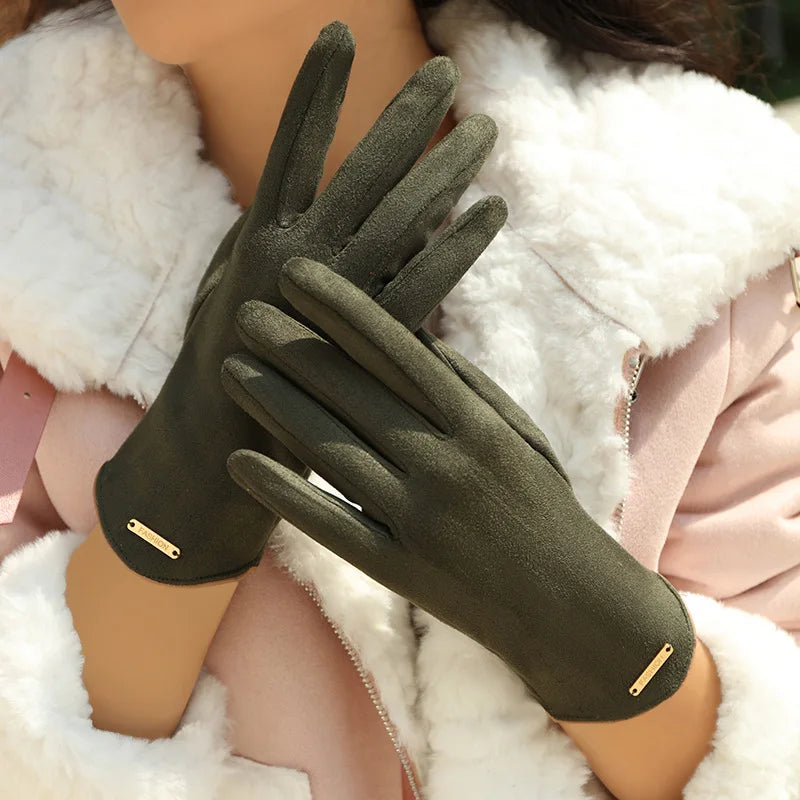 Gants d'Hiver Femme Cuir Suédé Écran Tactile - Doublure Polaire Chaude