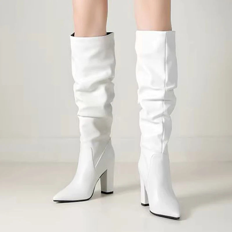 Talons hauts femmes bottes longues mode chaussures épaisses bout pointu concepteur Femme bottes d'hiver 2025 nouveau luxe Femme Chelsea Botas