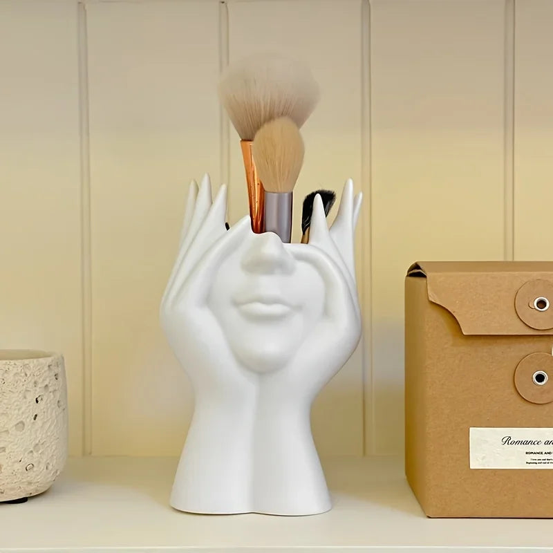 Porte-Brosse Maquillage Visage Blanc - Organisateur Rangement Cosmétiques Bureau
