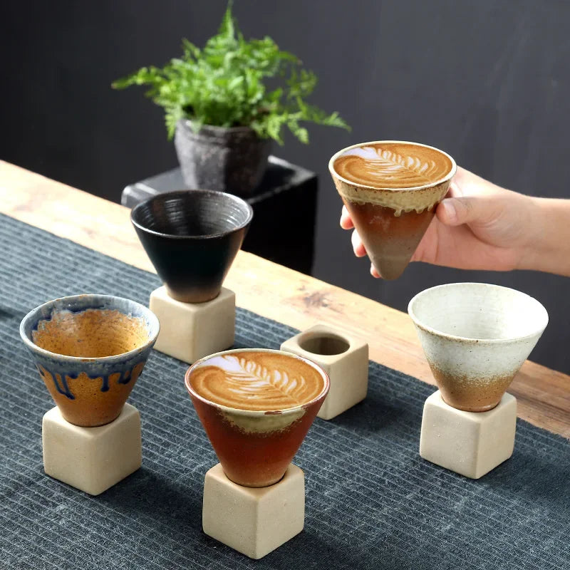Tasse Expresso Rétro Céramique Japonaise - Bol à Thé Artisanal avec Base