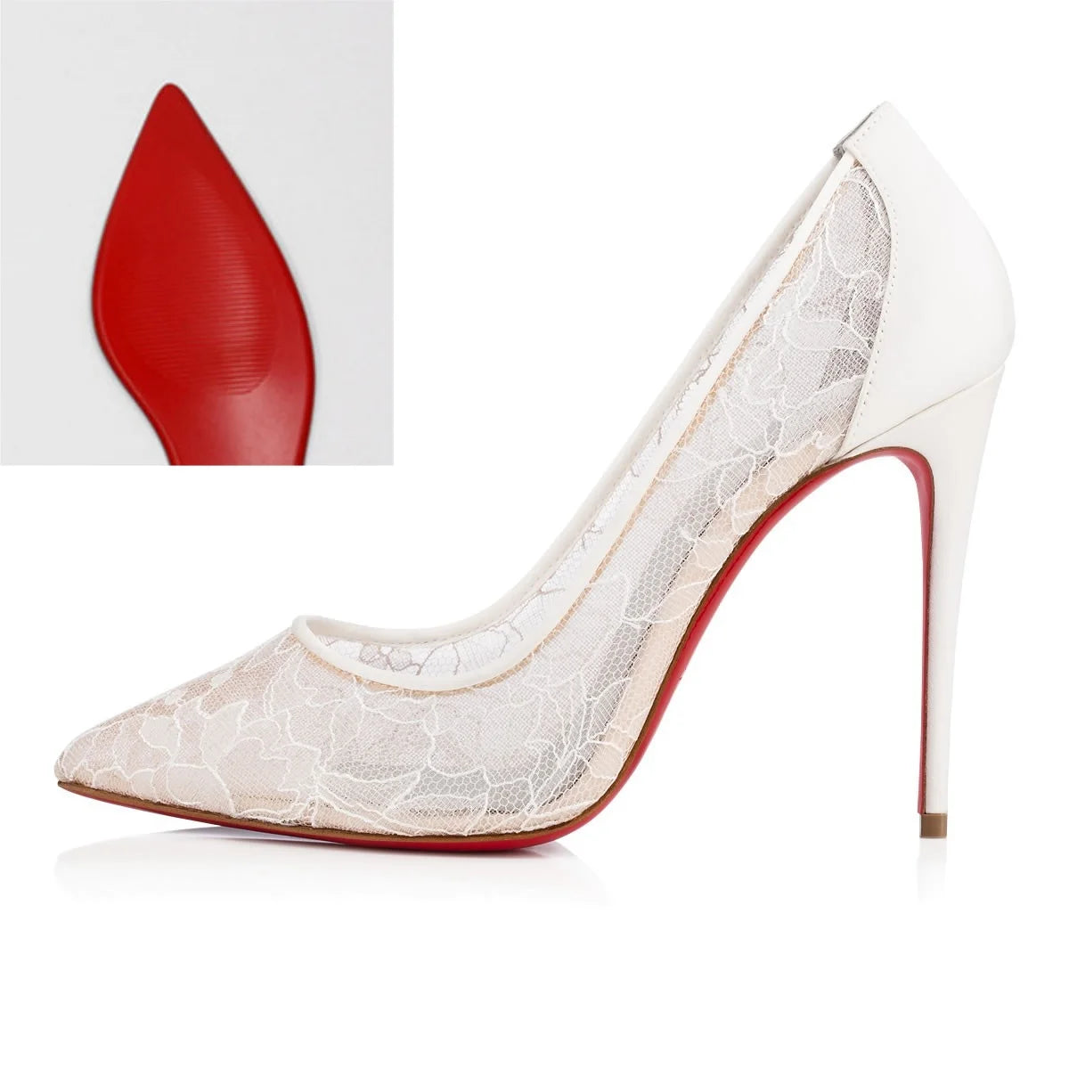 Escarpins Maille Dentelle Semelle Rouge - Talons Hauts Fins Banquet Grande Taille