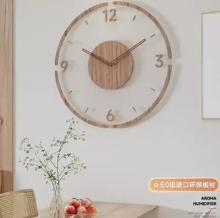 Horloge Murale Bois Massif Nordique - Silencieuse Quartz Décoration Salon