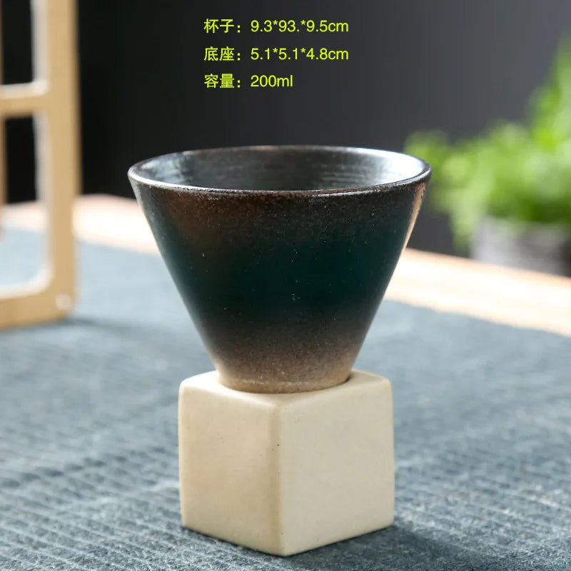 Tasse Expresso Rétro Céramique Japonaise - Bol à Thé Artisanal avec Base