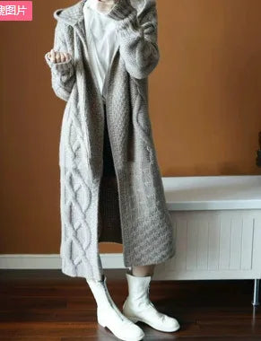 Pull Cardigan Femme Hiver - Gilet Long à Capuche Chaud