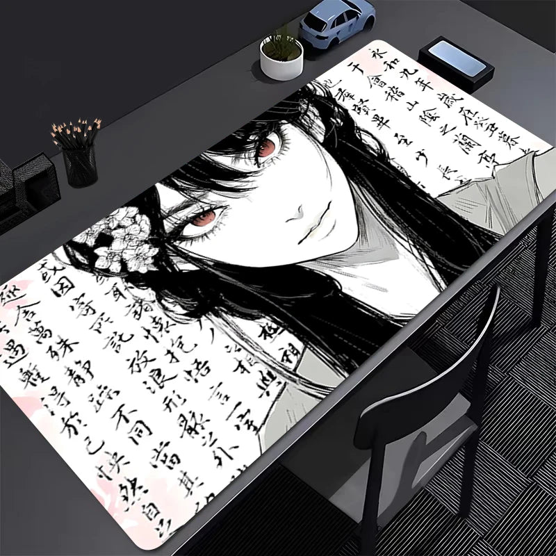 Tapis de Souris Gaming XXL Anime Dark Girl - Bureau Gamer 800x300mm Noir Blanc