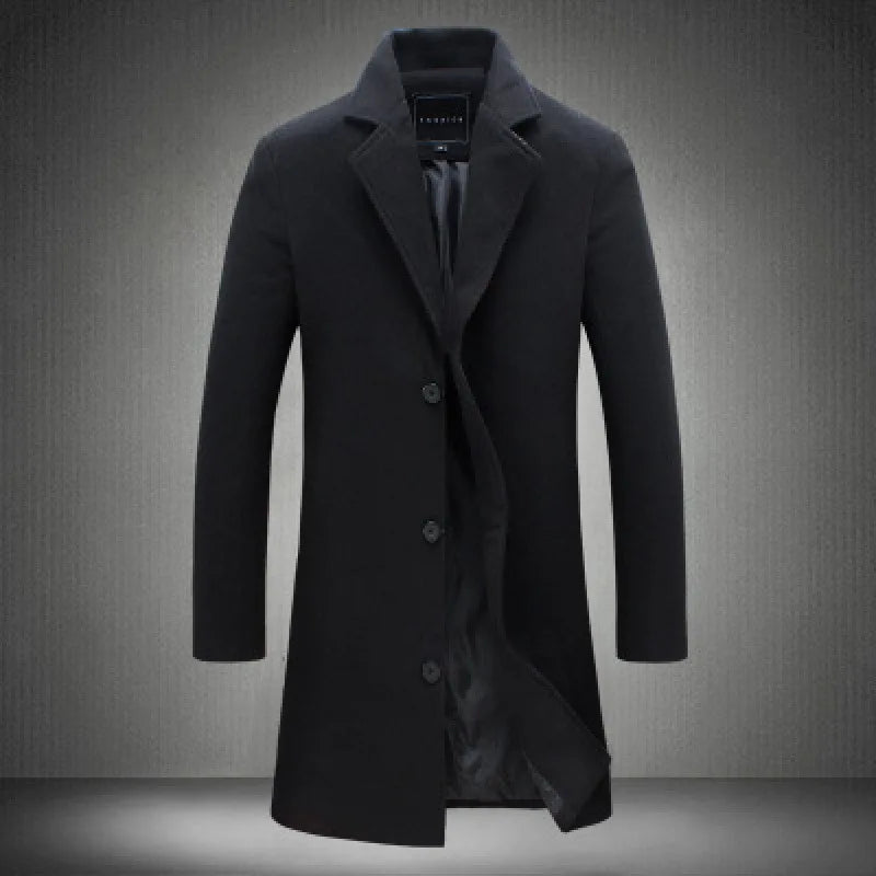 Manteau Laine Simple Boutonnage Homme - Coupe-Vent Ajusté Élégant Britannique Printemps Automne