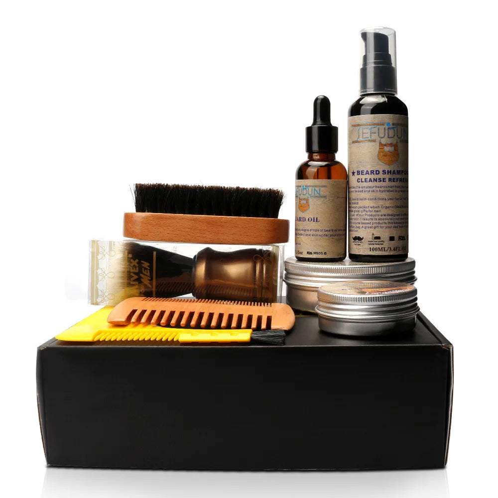 Kit Soins Barbe 7/9 Pièces Homme - Baume Huile Toilettage Moustache