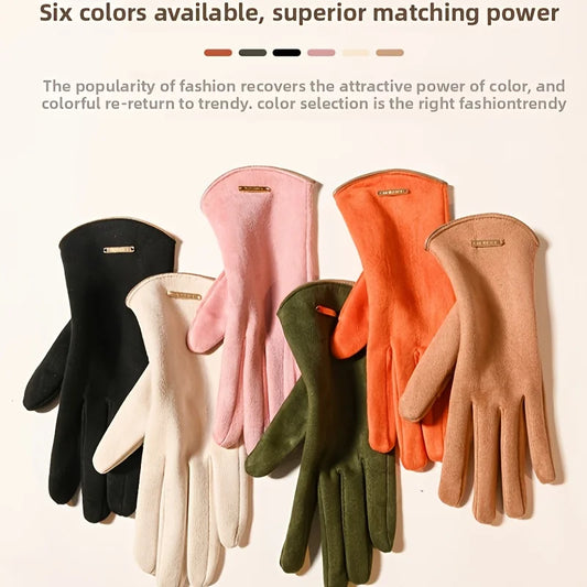 Gants d'Hiver Femme Cuir Suédé Écran Tactile - Doublure Polaire Chaude