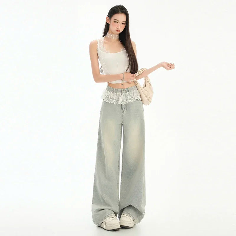 Jean Femme Y2K Harajuku Streetwear - Taille Haute Rétro