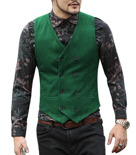 Gilet Costume Homme Col V Laine - Double Boutonnage Cintrée Mariage