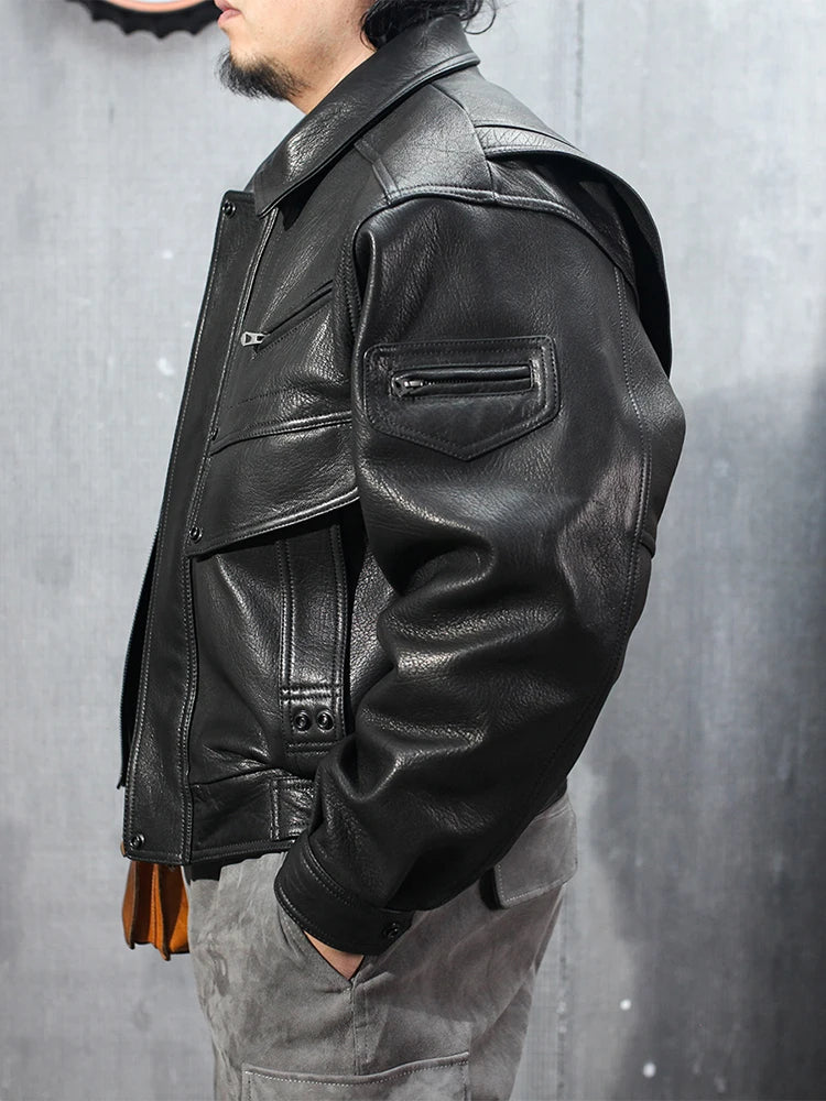 Veste Moto Cuir PU Homme Mauroicardi - Manches Longues Noir Cool Luxe Designer