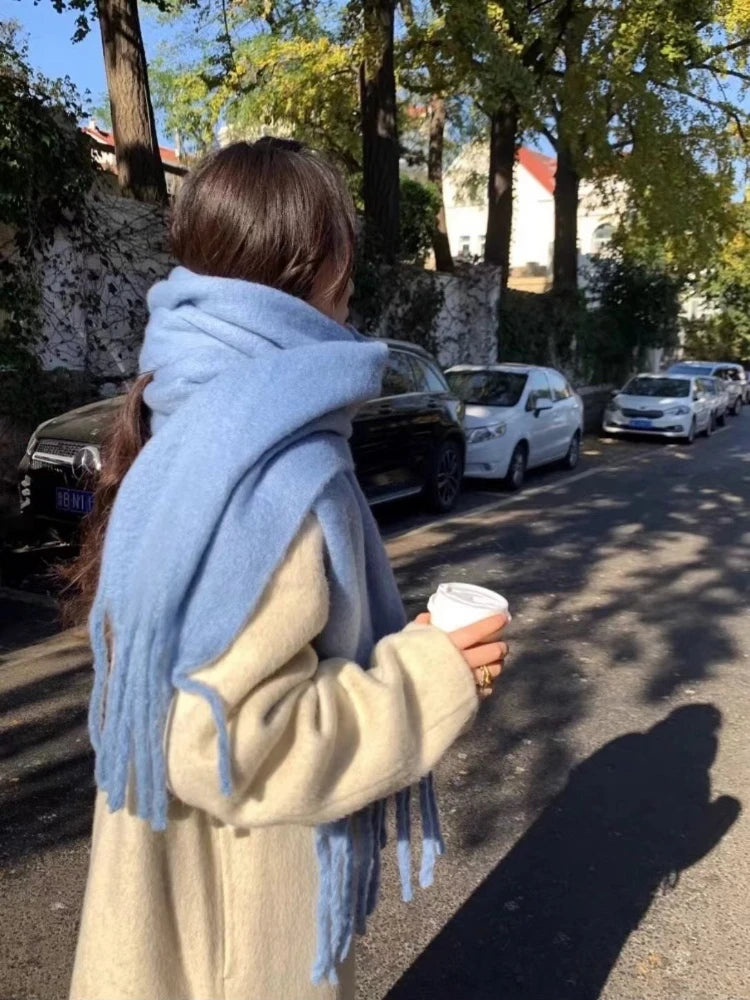 Écharpe Cachemire Hiver Femme Bleue - Pashmina Luxe Premium