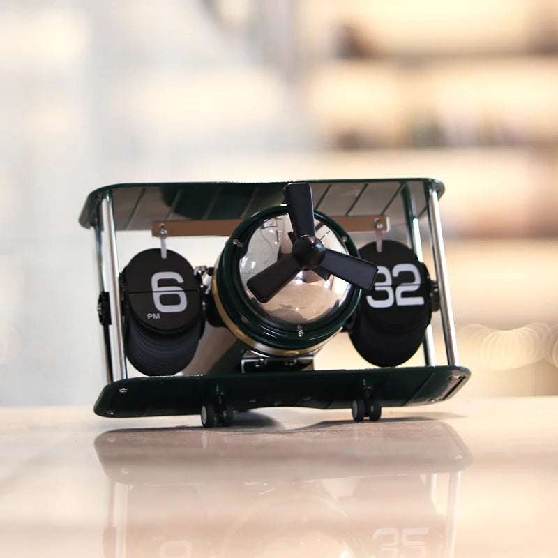 Horloge Bureau Rétro Design Avion - Flip Clock Mécanique Vintage