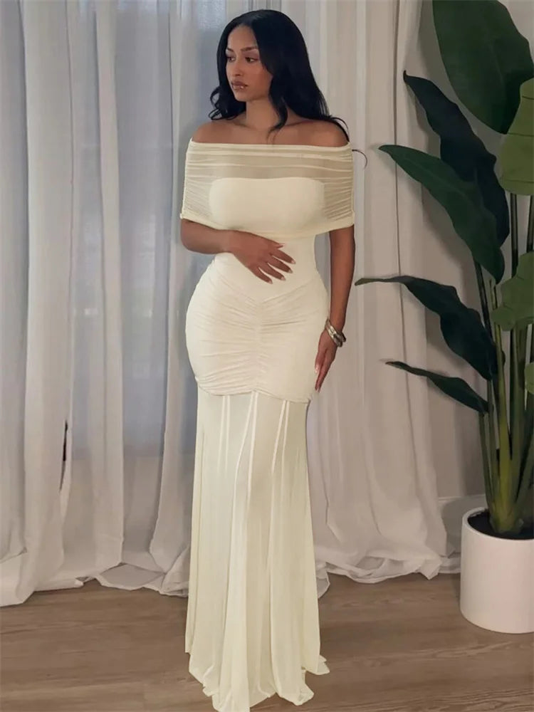 Robe Longue Maille Tossy Dos Nu - Plissée Transparente Élégante Printemps