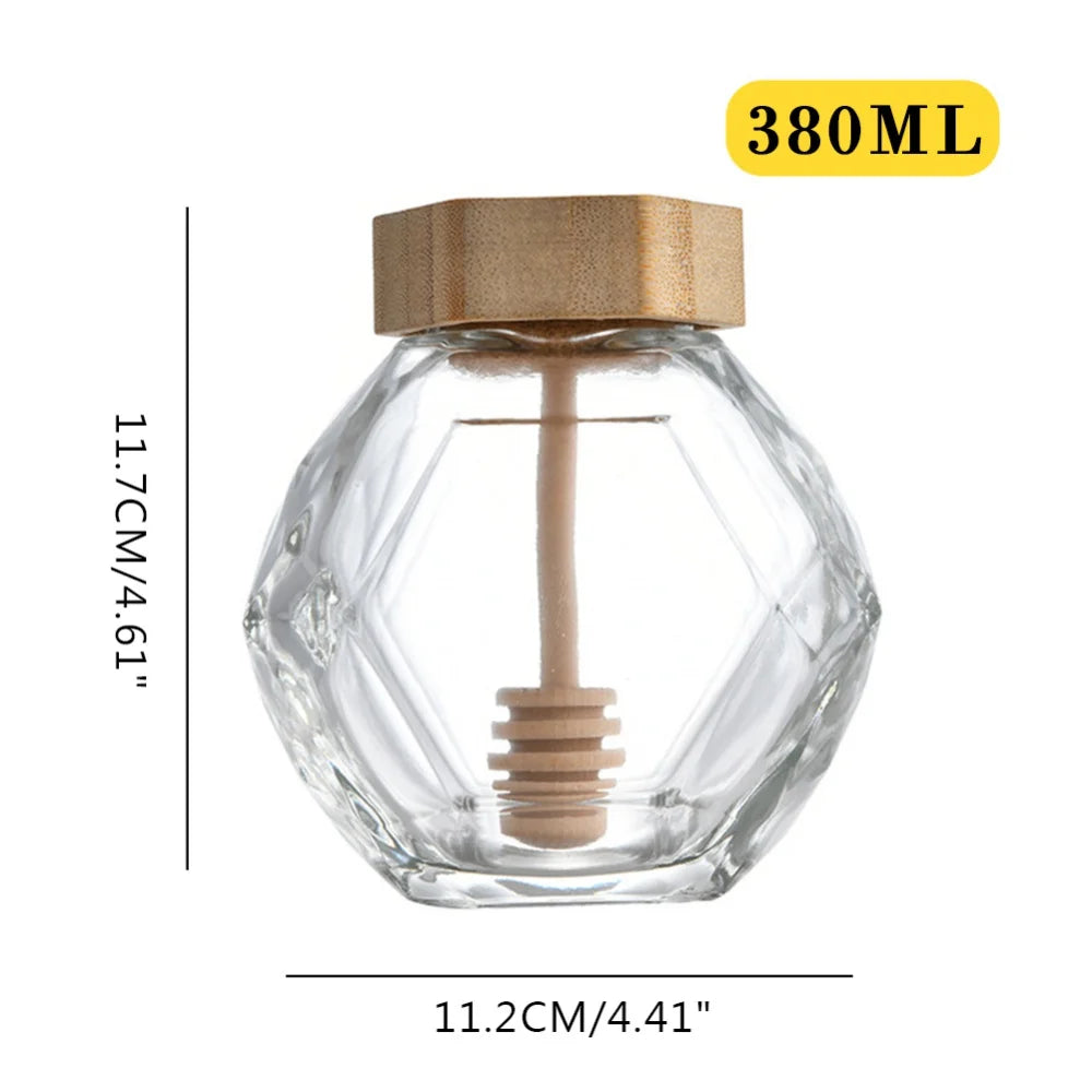Pot Miel Verre Hexagonal 200ml 380ml - Cuillère Bois Rangement Cuisine