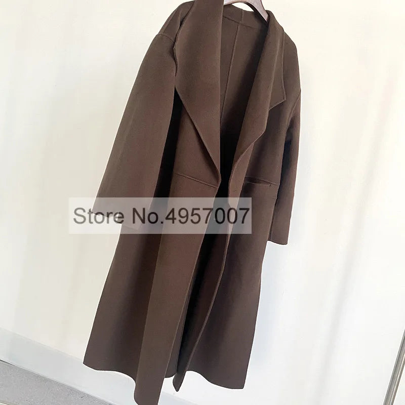 Manteau Long Laine Cachemire 90/10 Femme - Double Face Chaud Épais Hiver