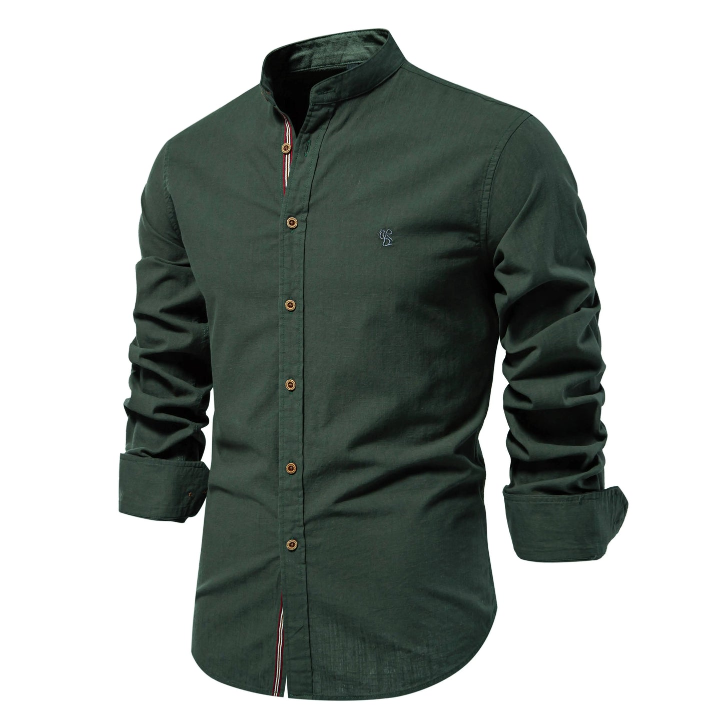 Chemise Homme 100% Coton AIOPESON - Couleur Unie Manches Longues Col Stand Décontracté Qualité