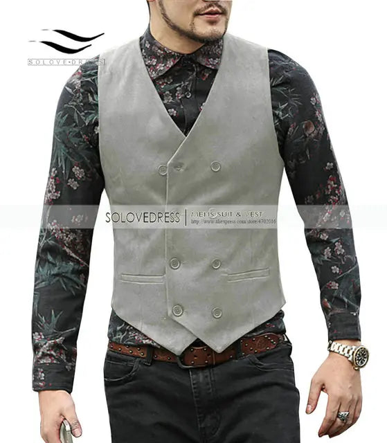 Gilet Costume Homme Col V Laine - Double Boutonnage Cintrée Mariage